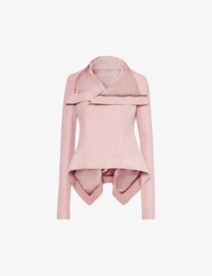 Rick Owens Womens Dusty Pink High-neck Slim-fit Leather Jacket