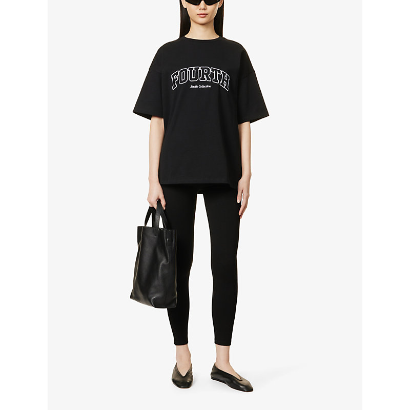 Shop 4th & Reckless Women's Black Alice Logo-embroidered Cotton-jersey T-shirt