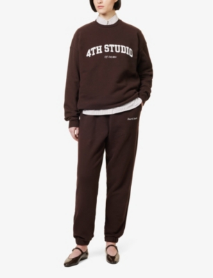 Shop 4th & Reckless Womens Expresso Sera Logo-embroidered Drawstring Waist Cotton-jersey Jogging Bottoms