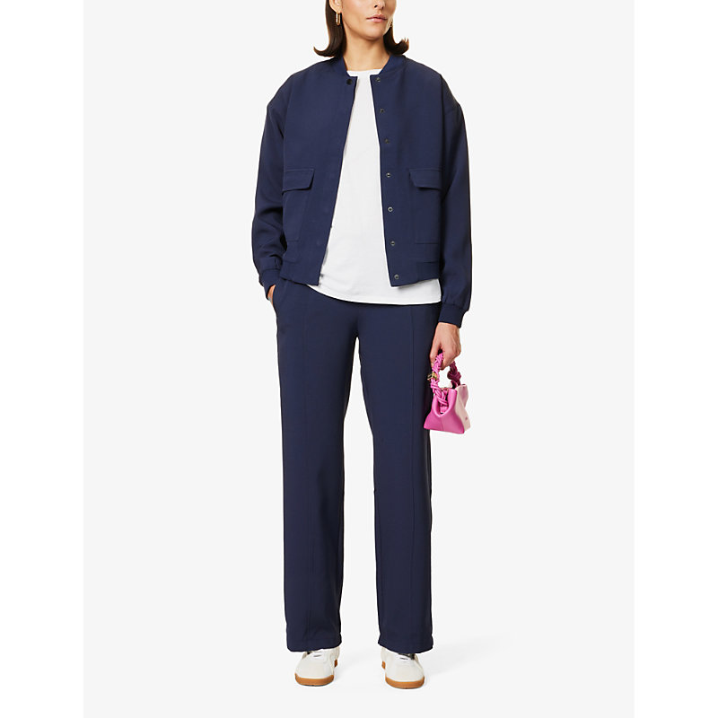 Shop 4th & Reckless Women's Navy Teya Boxy-fit Stretch-woven Bomber Jacket