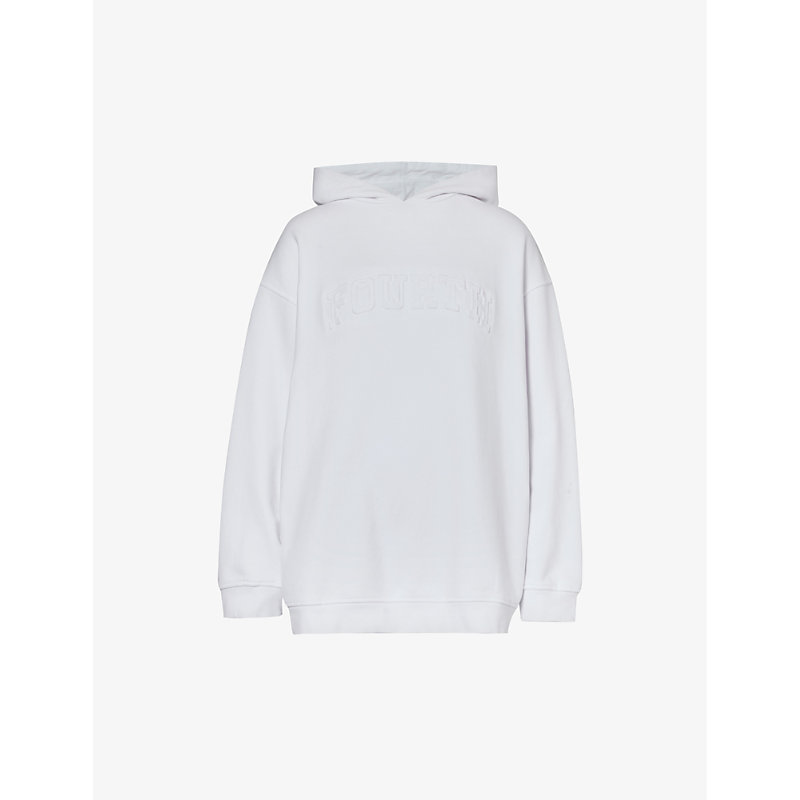 4th & Reckless Tallulah Logo Text-print Cotton-jersey Hoody In White