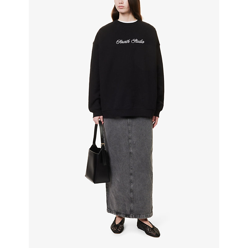 Shop 4th & Reckless Women's Black Gigi Brand-embroidered Cotton-jersey Sweatshirt