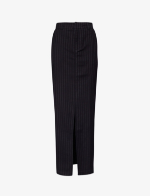 4th & Reckless Ruth Striped Stretch-woven Maxi Skirt In Navy