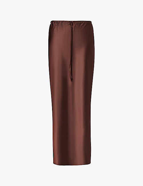 4TH & RECKLESS: Yimena elasticated-waist satin maxi skirt