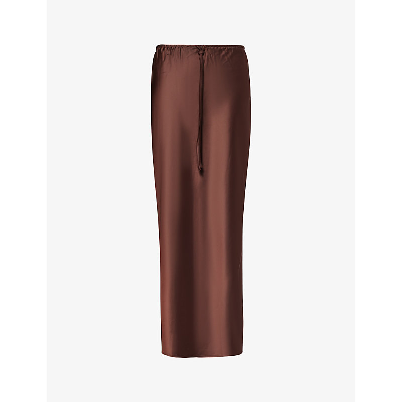 4th & Reckless Yimena Elasticated-waist Satin Maxi Skirt In Chocolate