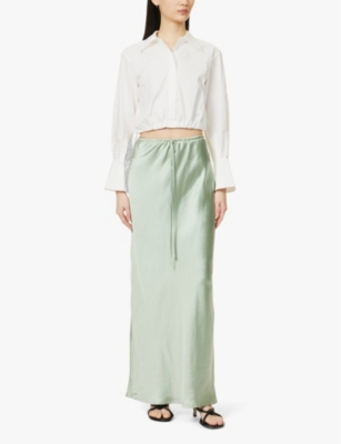 Shop 4th & Reckless Yimena Elasticated-waist Satin Maxi Skirt In Sage
