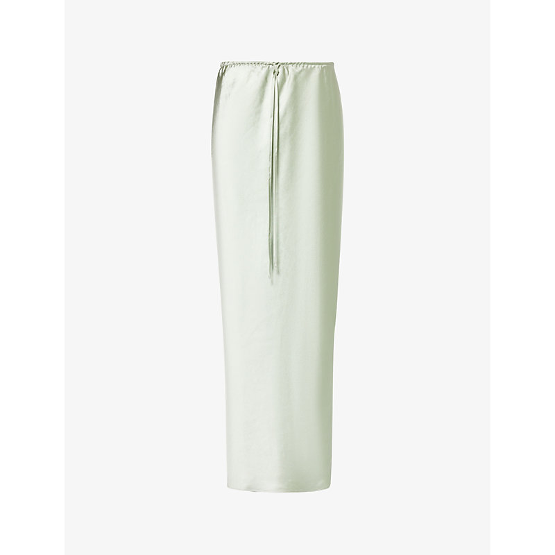 4th & Reckless Yimena Elasticated-waist Satin Maxi Skirt In Sage