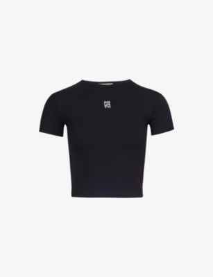 Shop 4th & Reckless Women's Black Dayna Logo-print Cotton-blend Jersey T-shirt