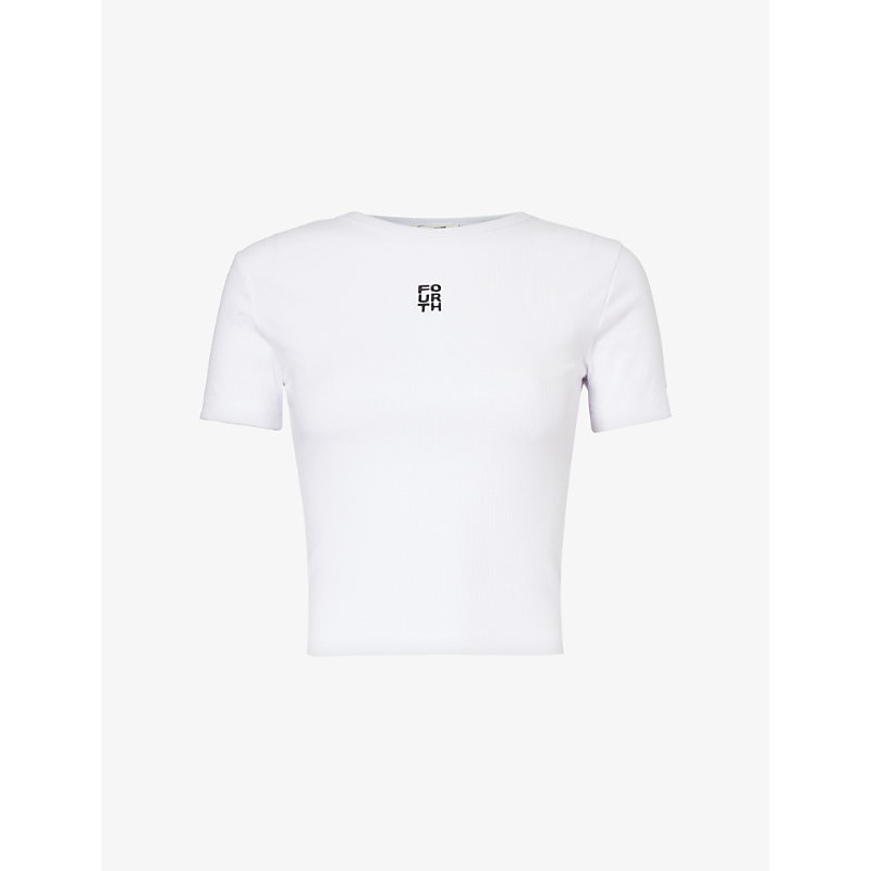 Shop 4th & Reckless Women's White Dayna Logo-print Cotton-blend Jersey T-shirt