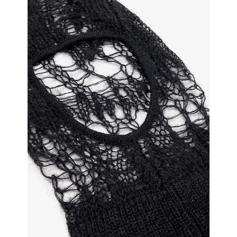 Shop Rick Owens Distressed Open-knit Wool-blend Balaclava In Black