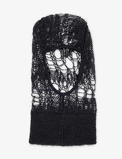 RICK OWENS: Distressed open-knit wool-blend balaclava