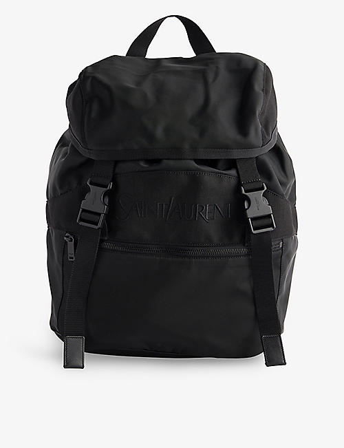 SAINT LAURENT: Logo-embroidered woven backpack