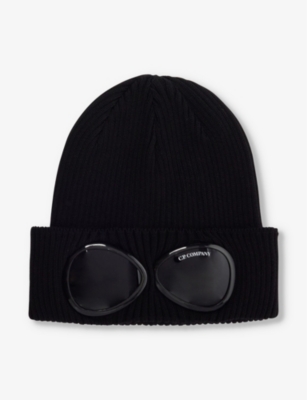 C.p. Company Goggle Folded-brim Cotton Beanie In Black