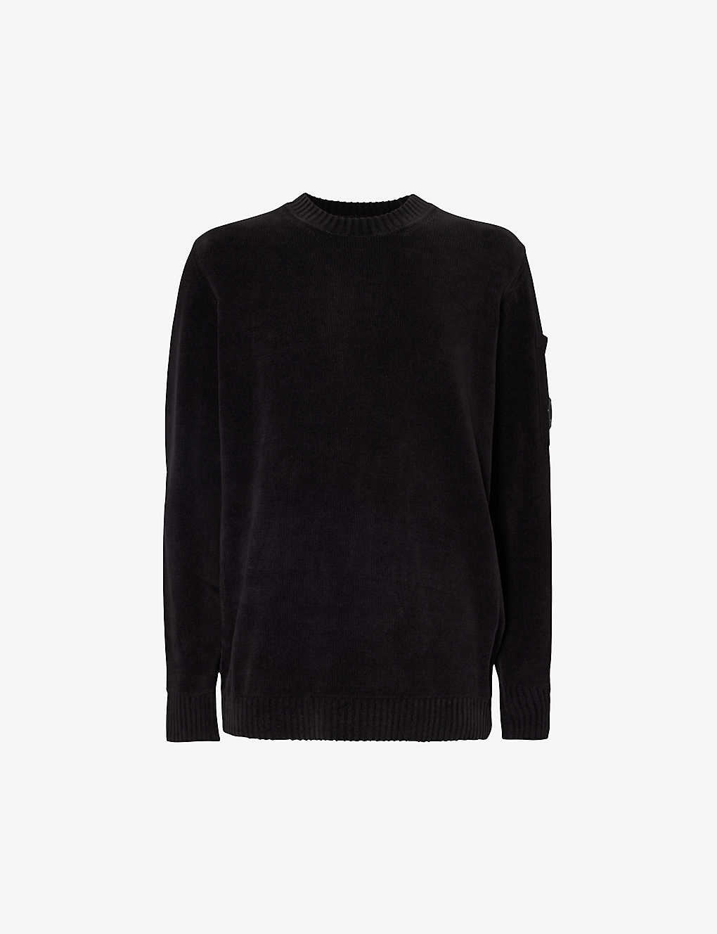 C.p. Company Lens-detail Waffle-knit Jumper In Black
