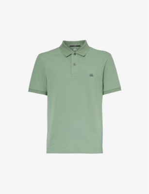 Shop C.p. Company Cp Company Men's Green Bay Short-sleeved Logo-embroidered Stretch-cotton Polo Shirt