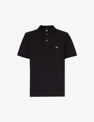 Shop C.p. Company Cp Company Men's Black Short-sleeved Logo-embroidered Stretch-cotton Polo Shirt