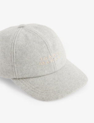 Shop Isabel Marant Tyron Brand-embroidered Wool-blend Cap In Light Grey