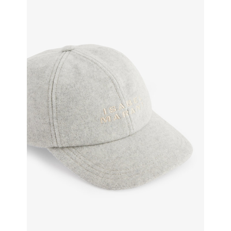 Shop Isabel Marant Tyron Brand-embroidered Wool-blend Cap In Light Grey