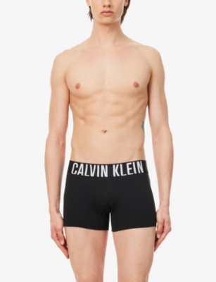 Calvin Klein Mens Black Black Black Logo-waistband Pack Of Three Stretch-cotton Trunks In Black Black Black