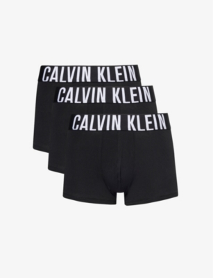 Calvin Klein Mens Black Black Black Logo-waistband Pack Of Three Stretch-cotton Trunks In Black Black Black
