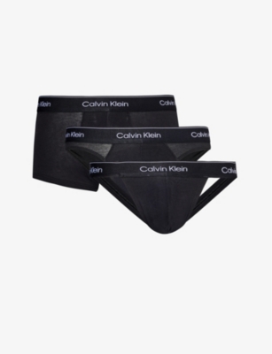Shop Calvin Klein Men's Black Logo-waistband Pack Of Three Stretch-cotton Underwear