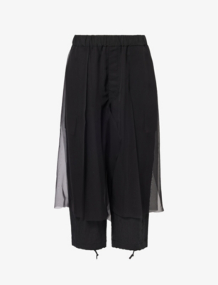Undercover Womens Black Sheer-panel Wide-leg High-rise Woven Trousers