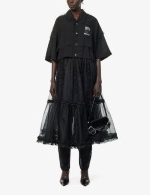 Shop Undercover Women's Black Semi-sheer Cropped Woven Shirt
