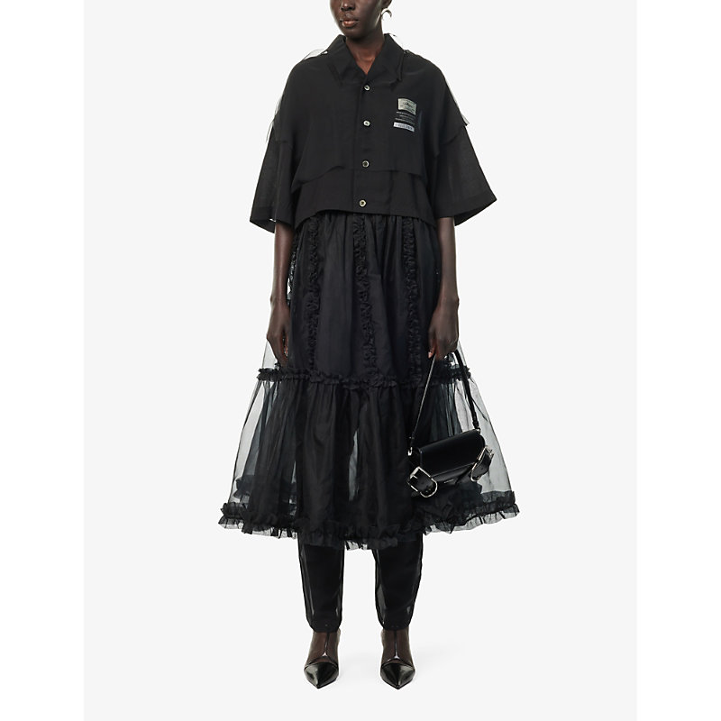 Shop Undercover Semi-sheer Cropped Woven Shirt In Black