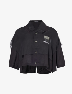 Shop Undercover Women's Black Semi-sheer Cropped Woven Shirt