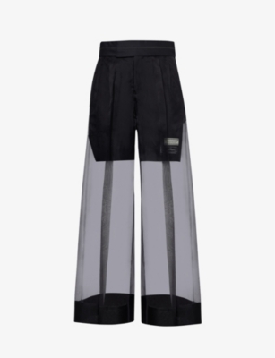 Shop Undercover Women's Black Logo-patch Wide-leg Relaxed-fit Silk Trousers