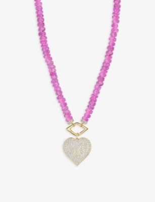SYDNEY EVAN: Heart Charm 14ct yellow-gold pink sapphire and 0.59ct diamond pendant necklace