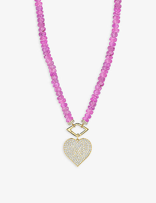 SYDNEY EVAN: Heart Charm 14ct yellow-gold pink sapphire and 0.59ct diamond pendant necklace