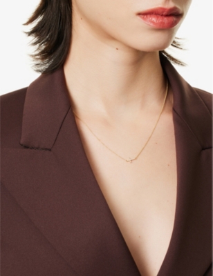 SYDNEY EVAN: Cross mini 14ct yellow-gold and 0.05ct brilliant-cut diamond pendant necklace