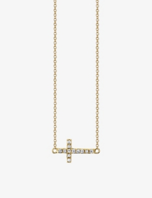 SYDNEY EVAN: Cross mini 14ct yellow-gold and 0.05ct brilliant-cut diamond pendant necklace