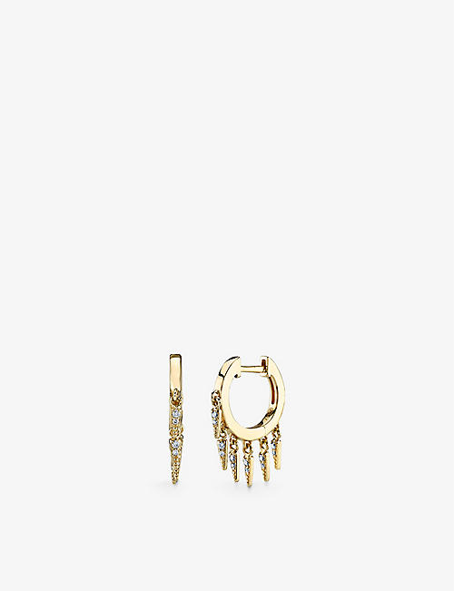 SYDNEY EVAN: Fringe 14ct yellow-gold and 0.096ct diamond hoop earrings