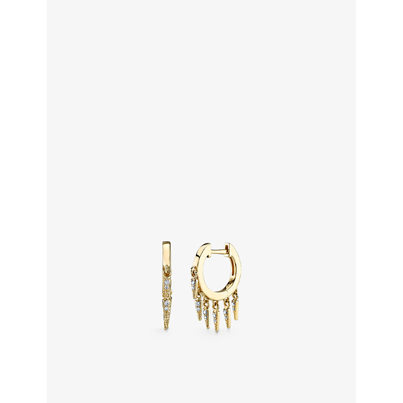 Sydney Evan Womens 14k Yellow Gold Fringe 14ct Yellow-gold And 0.096ct Diamond Hoop Earrings In Multi