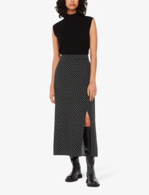 WHISTLES: Scattered Hearts graphic-print woven midi skirt