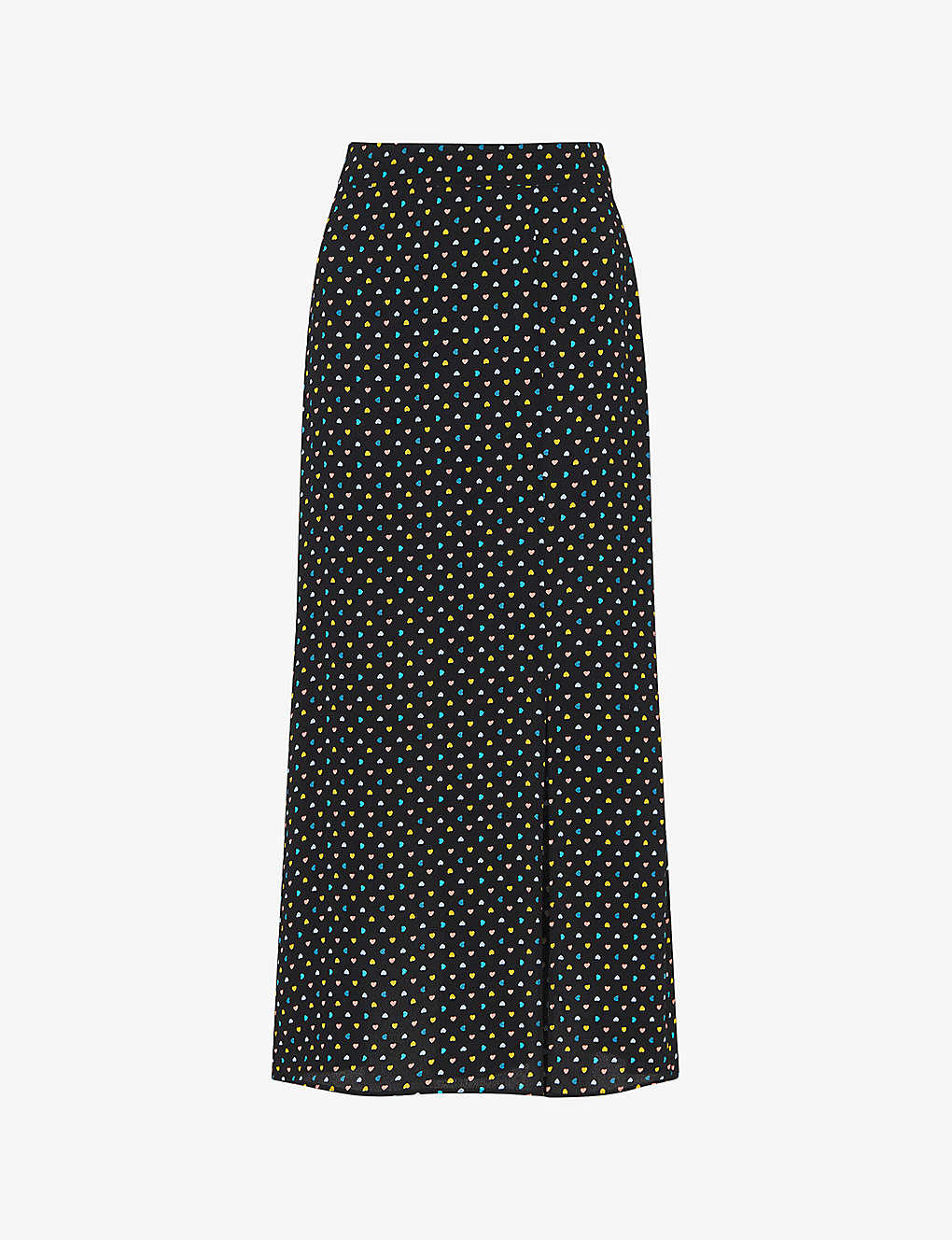 Whistles Womens Black Scattered Hearts Graphic-print Woven Midi Skirt