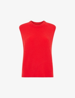 Whistles Womens Red Textured Ribbed Stretch-wool Vest