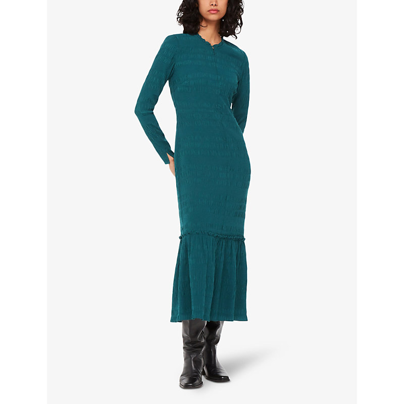 Shop Whistles Women's Green Mila Long-sleeve Flared-hem Stretch-woven Midi Dress