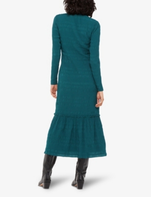 Mila long-sleeve flared-hem stretch-woven midi dress
