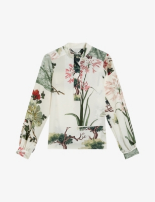 TED BAKER: Jaynia floral-print long-sleeve woven blouse