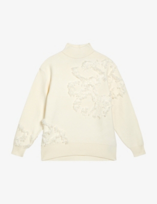 TED BAKER: Chalayy fringed-jacquard high-neck knitted jumper