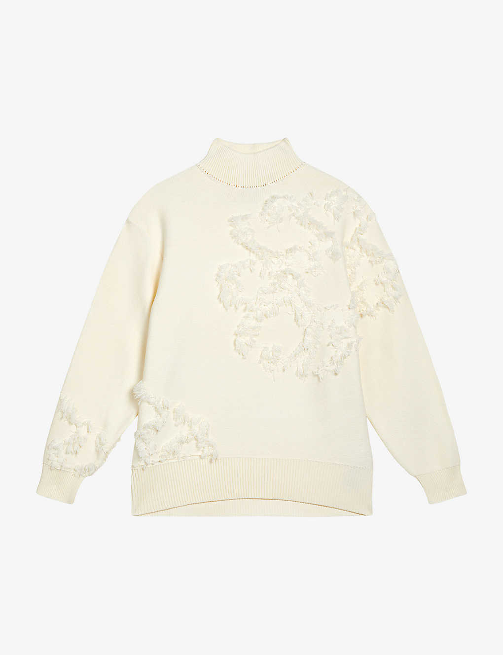Ted Baker Chalayy Fringed-jacquard High-neck Knitted Jumper In Ivory