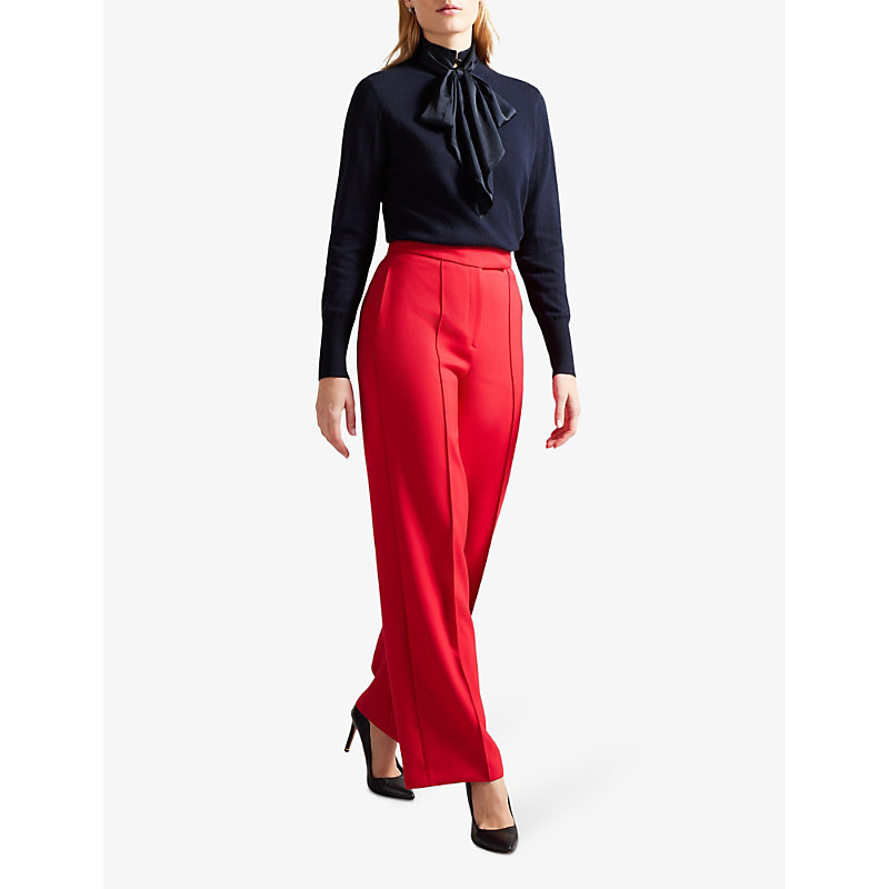 Shop Ted Baker Women's Navy Alisiya Bow-embellished Long-sleeve Cashmere-blend Jumper