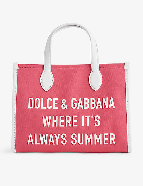 DOLCE & GABBANA: Kids' slogan-appliqué cotton top-handle bag