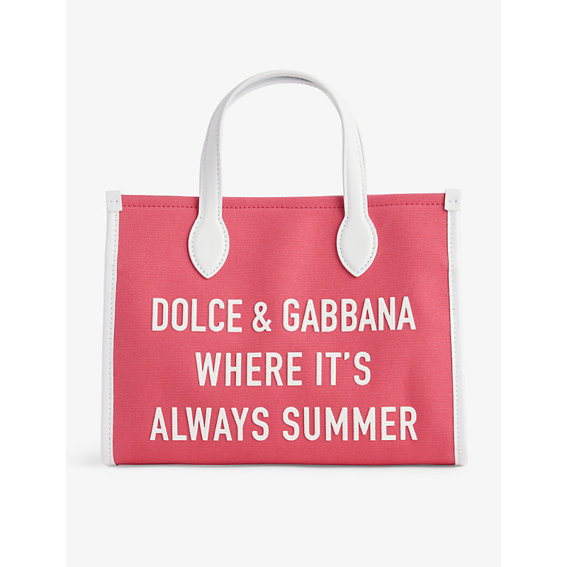 Dolce & Gabbana Girls Raspberry Kids' Slogan-appliqué Cotton Top-handle Bag