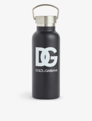 Dolce & Gabbana Brand-print Stainless-steel Water Bottle In Black/white