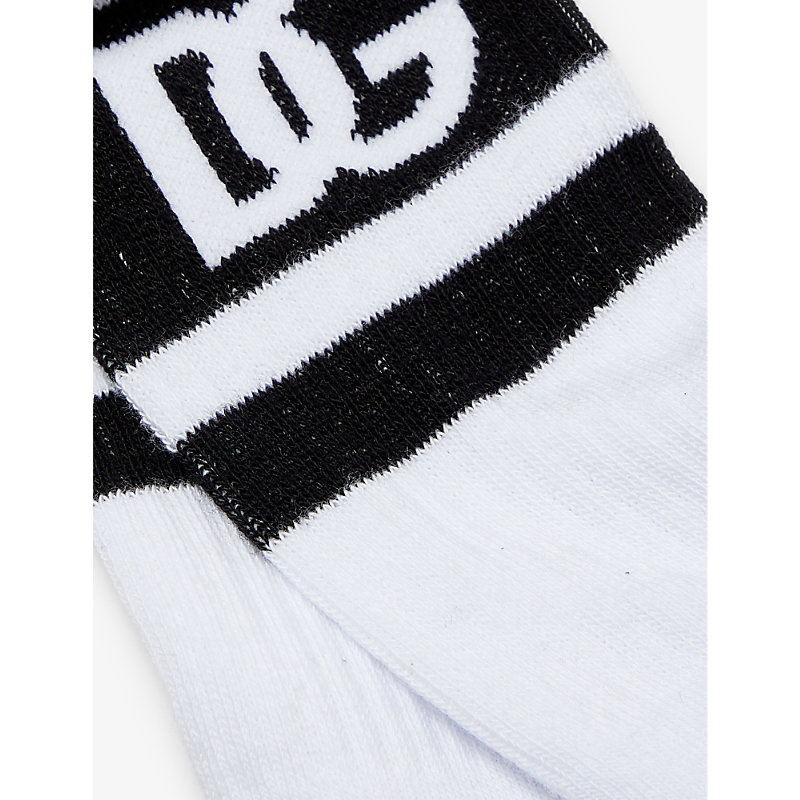 Shop Dolce & Gabbana Boys Combined Colour Kids Brand-text Ankle-rise Cotton-blend Socks