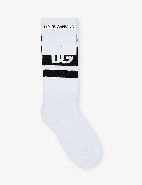 DOLCE & GABBANA: Brand-text ankle-rise cotton-blend socks